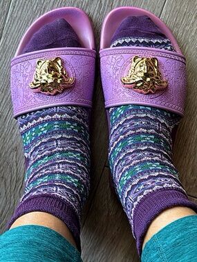 Versace Pink Slide Sandals with Gold Medusa Crest
